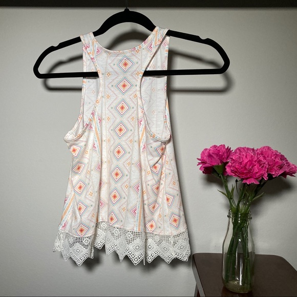 🪴3/$15 Flowy Aztec Mudd lace tank white orange - Picture 6 of 8